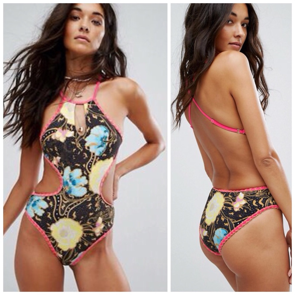 ASOS RIVER ISLAND Floral Cut Out Swimsuit New - Picture 2 of 8